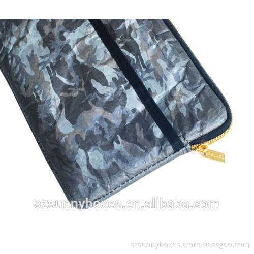 Gray Camo Pattern Tyvek Paper Zipper Portfolio With Pocket For iPad & Tablets 10"